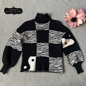 STAUD Zedd Abstract Yin Yang Turtleneck Sweater XS